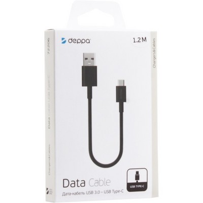 Дата-кабель USB Deppa D-72206 USB A 3.0 - Type-C (USB 3.0/ 2А) 1.2м Черный - фото 5516