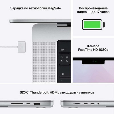 Ноутбук Apple MacBook Pro 14 Late 2021 (Apple M1 Pro, 16Gb, 1Tb SSD) MKGT3RU, серебристый - фото 24116