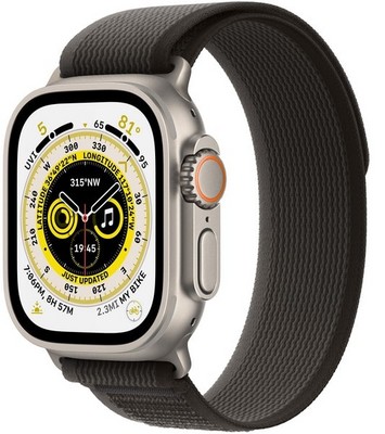 Умные часы Apple Watch Ultra GPS + Cellular, 49 мм, корпус из титана, ремешок Trail Loop черного/серого цвета MQF43 - фото 29411