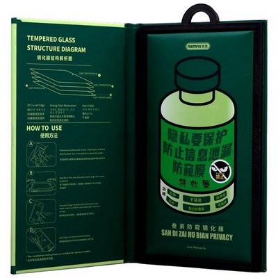 Стекло защитное Remax 3D (GL-27) Антишпион Privacy Series Твердость 9H для iPhone 14 Plus/ 13 Pro Max (6.7") 0.3mm Black - фото 29738