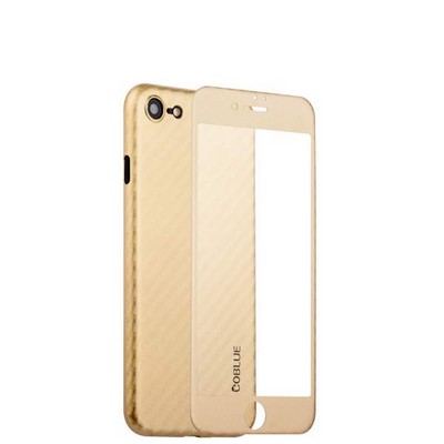 Чехол-накладка карбоновая Coblue 4D Glass & Carbon Case (2в1) для iPhone SE (2020г.)/ 8/ 7 (4.7) Золотистый - фото 8327