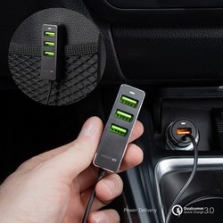 Разделитель автомобильный Deppa D-11295 USB + 3USB QC3.0 7A алюминий Графитовый